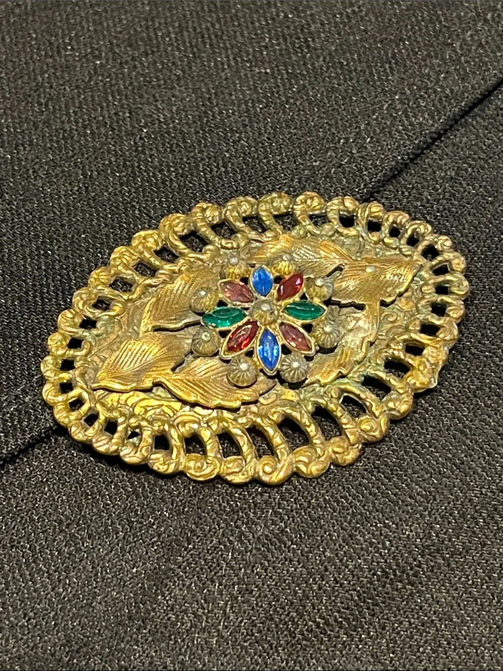 Vintage Florenza Style Rhinestone Floral Brooch Filigree Statement Pin - Picture 5 of 11